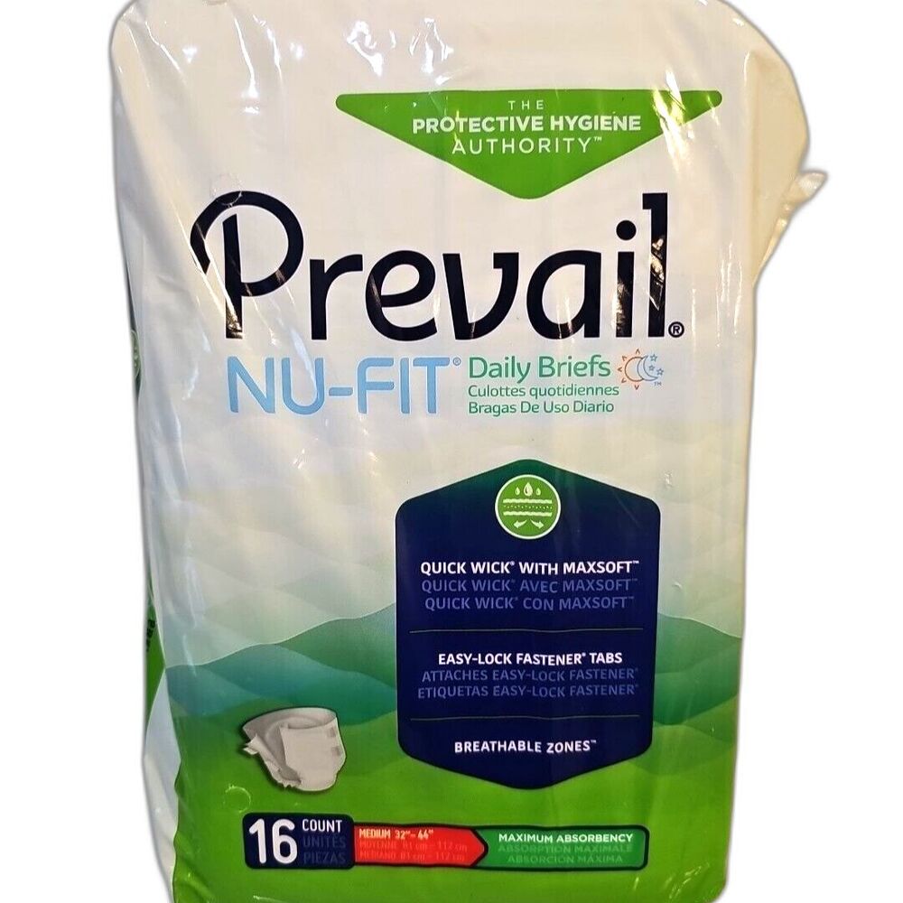 Prevail Nu-Fit Incontinence Brief M Breathable Maximum 16 Ct New Sealed